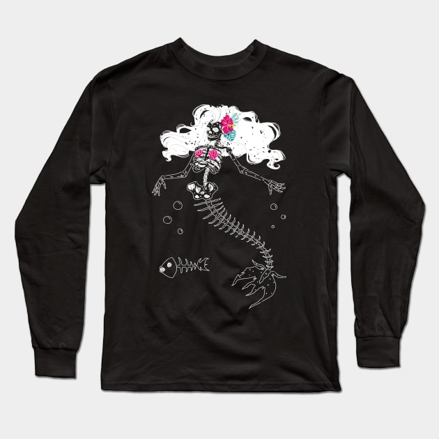 Mermaid Skeleton Horror Fan Gift Long Sleeve T-Shirt by Giggias